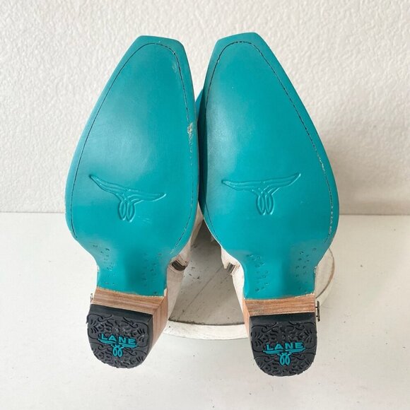 Lane LEXINGTON Knee High Tall Womens Cowboy Boots 9 White Western Cowgirl Zipper - Picture 8 of 11